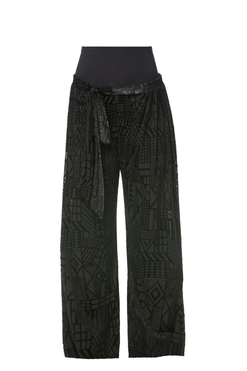 Live Easy Tie Pant in Stretch Burnout Velvet Pattern - Subtle Luxury