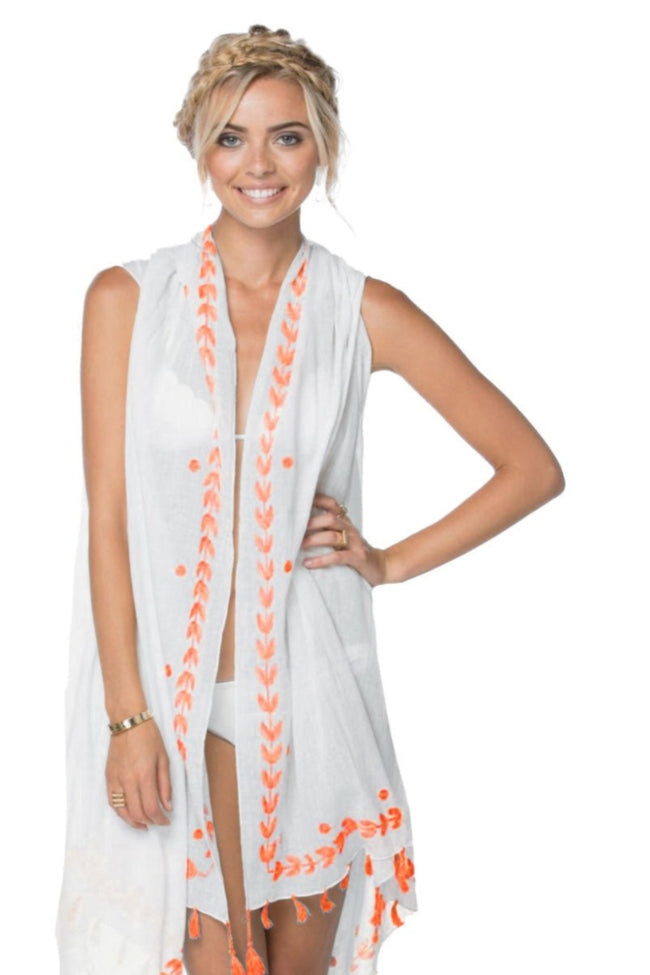 Long Draped Vest in Leaf Dot Embroidery - Subtle Luxury