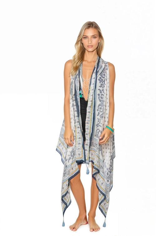 Long Draped Vest in Sweet Escape print - Subtle Luxury