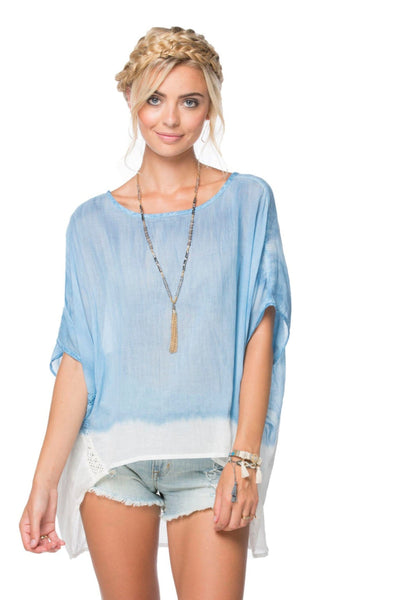 Loose Lace Dip Dye Tee Effortless Style, Washed - Lived Look - Subtle Luxury