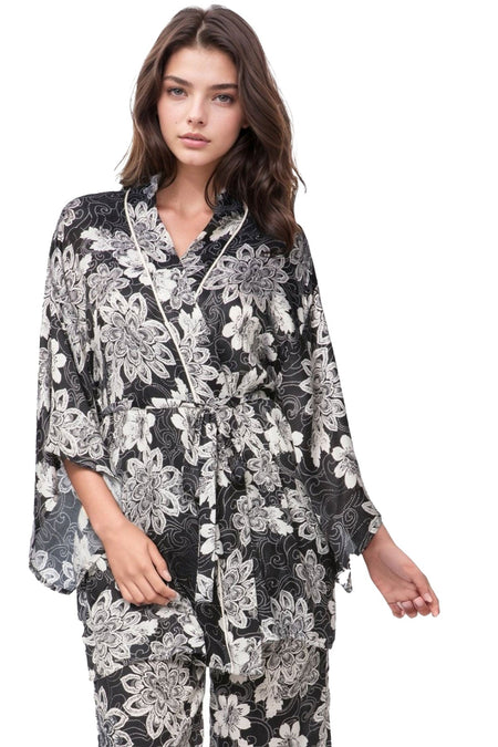 Moon Phase Satin Print Kimono Lounge Robe