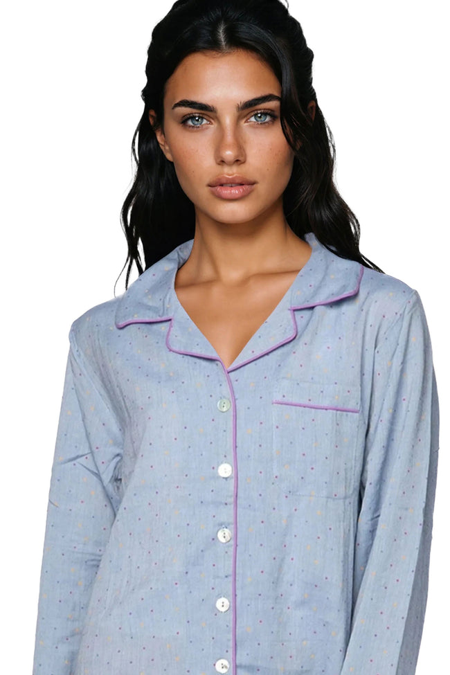 Loungerie by Subtle Luxury Nightshirts Cotton Chambray Sleep Shirt Pajama in Multi Dots Print