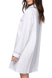 Loungerie by Subtle Luxury Pajama Nightshirt Cotton Chambray Night Shirt in White - Mini Blue Dot Print
