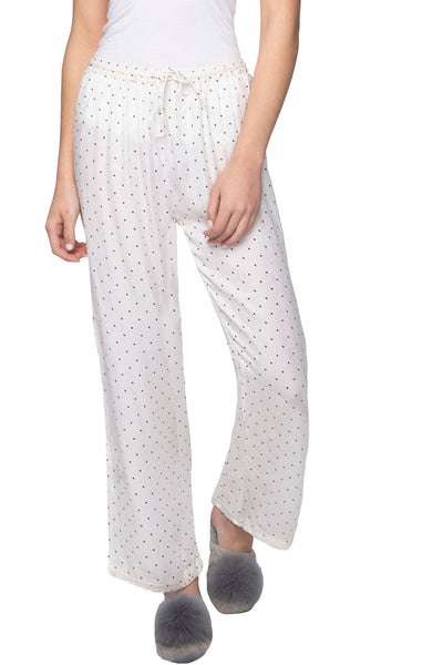 Loungerie by Subtle Luxury Pajama Pant Charlotte Satin PJ Pant / XS/S / DD-Black Dots on White Printed Charlotte Satin PJ Pant in White with Black Dots