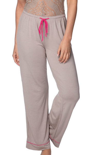 Loungerie by Subtle Luxury Pajama Pant "Pippa" PJ Pant / XS/S / Latte/Hibiscus Pippa Pajama Rayon Knit Pant in Latte with Contrast Piping