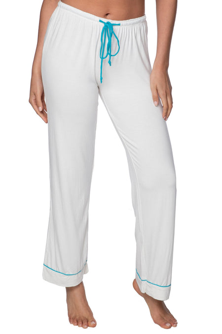 Pippa PJ Knit Pant in White with Silver Piping