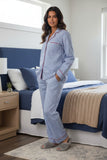 loungerie-by-subtle-luxury-pajama-set-Chambray Blue Cotton Piping Pajama Top and Bottom Set in Geo Dot Print Red 2