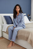 loungerie-by-subtle-luxury-pajama-set-Chambray Blue Cotton Piping Pajama Top and Bottom Set in Geo Dot Print Red