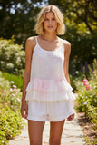 Washed Cotton Soft Pink Dyed  Lounge Shorts in Tie Dye Blush with Embroidery