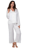 Loungerie by Subtle Luxury Pajama Set Charlotte Printed Satin PJ Set / XS/S / MB Multi Dots on White Printed Satin Lounge Set in White with Dots Print