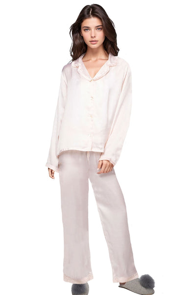 Loungerie by Subtle Luxury Pajama Set Charlotte Satin Pajama Set in Blush
