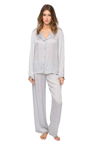 Loungerie by Subtle Luxury Pajama Set Charlotte Satin PJ Set / XS/S / Lt Grey Satin Charlotte Pajama Set
