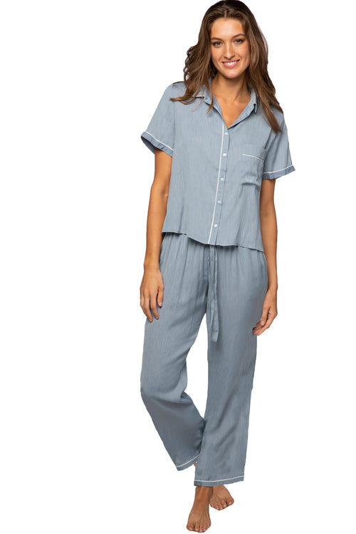 Loungerie by Subtle Luxury Pajama Set Jade Rayon Top and Pant Pajama Set in Steel