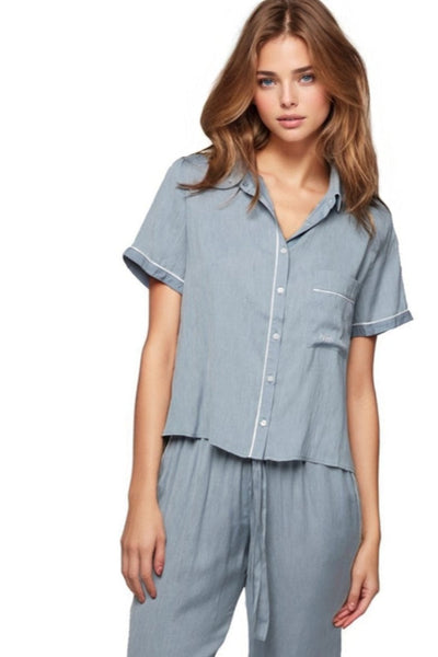 Loungerie by Subtle Luxury Pajama Set Jade Rayon Top and Pant Pajama Set in Steel