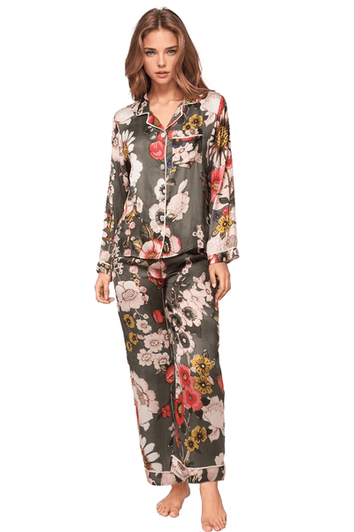 Loungerie by Subtle Luxury Pajama Set Loungerie Soft Rayon Satin Pajama Set in Prints