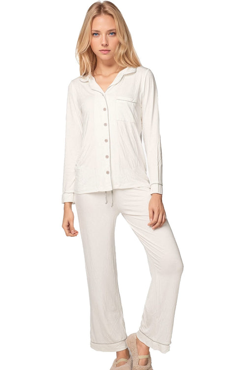 Loungerie by Subtle Luxury Pajama Set Pippa PJ Set / XS/S / Nude/Silver Pippa Knit Jersey Pajama Set with Piping
