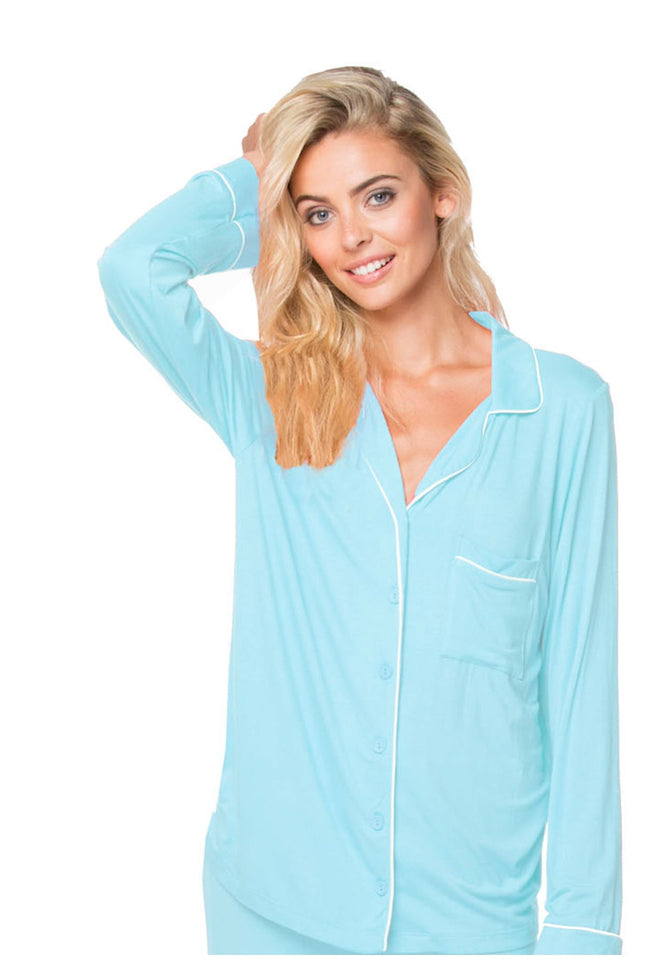 Loungerie by Subtle Luxury Pajama Set Pippa PJ/Short Set / S/M / Azure Pippa Pajama Knit Jersey PJ Top/Short Set by Loungerie