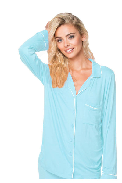 Loungerie by Subtle Luxury Pajama Set Pippa PJ/Short Set / S/M / Azure Pippa Pajama Knit Jersey PJ Top/Short Set by Loungerie