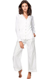 Loungerie by Subtle Luxury Pajama Set Sleeping In Cotton with Lurex Pajama Lounge Set / XS/S / White-Gold Sleeping In Pajamas Set in Cotton Chambray with Lurex On Sale Now