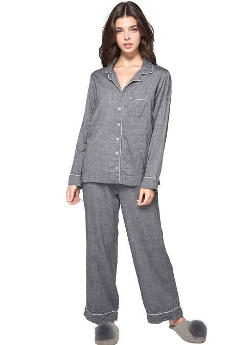 Pippa Pajama Rayon Knit Pant in Latte with Contrast Piping
