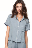 Loungerie by Subtle Luxury Pajama Top Jade Pajama Shirt - Embroidery / XS/S / Steel Jade Pajama Shirt  with Pocket Embroidery or Solid Options