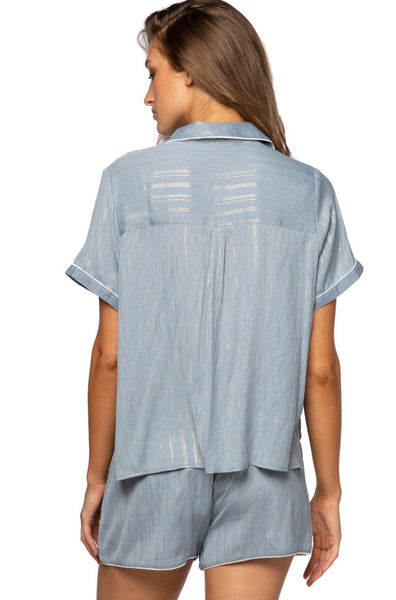 Loungerie by Subtle Luxury Pajama Top Jade PJ Top/Short Set Lurex print / XS/S / Steel w/Gold Lurex Jade Top and Short Pajama PJ Set in Lurex print