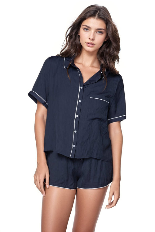 Loungerie by Subtle Luxury Pajama Top Jade PJ Top/Short Set / S/M / Navy Jade Short Sleeve Silk Soft Pajama Set