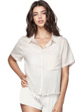 Loungerie by Subtle Luxury Pajama Top Jade PJ Top-Solid / M/L / Ivory with Lurex Jade Rayon Top with Gold Lurex Striping