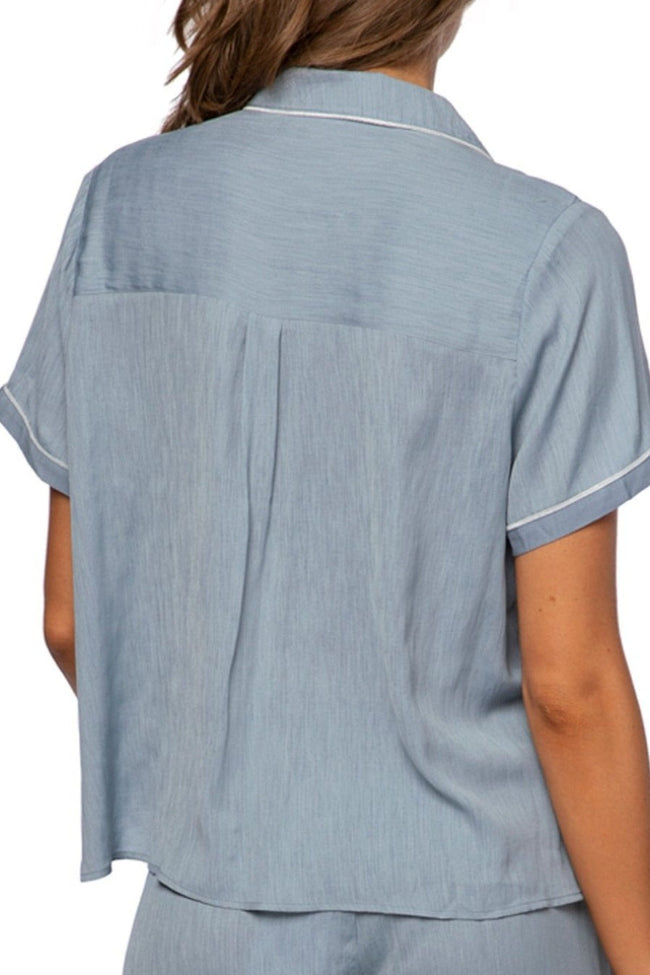 Loungerie by Subtle Luxury Pajama Top Jade PJ Top - Solid / XS/S / Steel Jade Pajama Shirt  with Pocket Embroidery or Solid Options