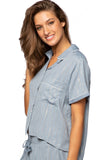 Loungerie by Subtle Luxury Pajama Top Jade PJ Top-Solid / XS/S / Steel with Lurex Jade Rayon Top with Gold Lurex Striping