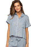 Loungerie by Subtle Luxury Pajama Top Jade Rayon Top with Gold Lurex Striping