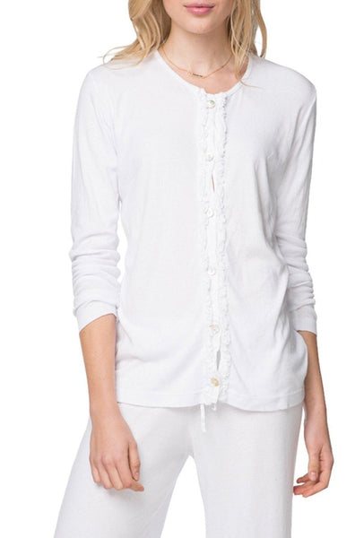 Loungerie by Subtle Luxury Pajama Top Petite Ruffle Cardigan / M/L / White Petite Cropped Knit Ruffle Cardigan