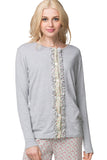 Loungerie by Subtle Luxury Pajama Top Ruffle Cardigan / M/L / Printed Grey Ruffle Knit Cardigan