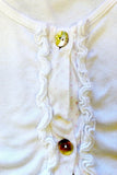 Loungerie by Subtle Luxury Pajama Top Ruffle Cardigan / M/L / White w/ Pink Dots Ruffle Knit Cardigan