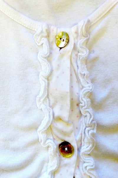 Loungerie by Subtle Luxury Pajama Top Ruffle Cardigan / M/L / White w/ Pink Dots Ruffle Knit Cardigan