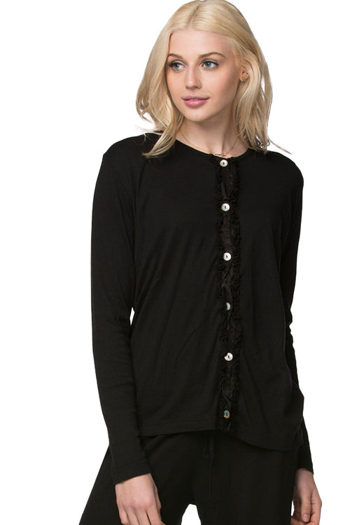 Loungerie by Subtle Luxury Pajama Top Ruffle Cardigan / S/M / Black Ruffle Knit Cardigan