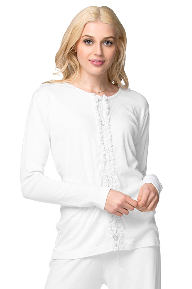 Loungerie by Subtle Luxury Pajama Top Ruffle Cardigan / S/M / White Ruffle Knit Cardigan