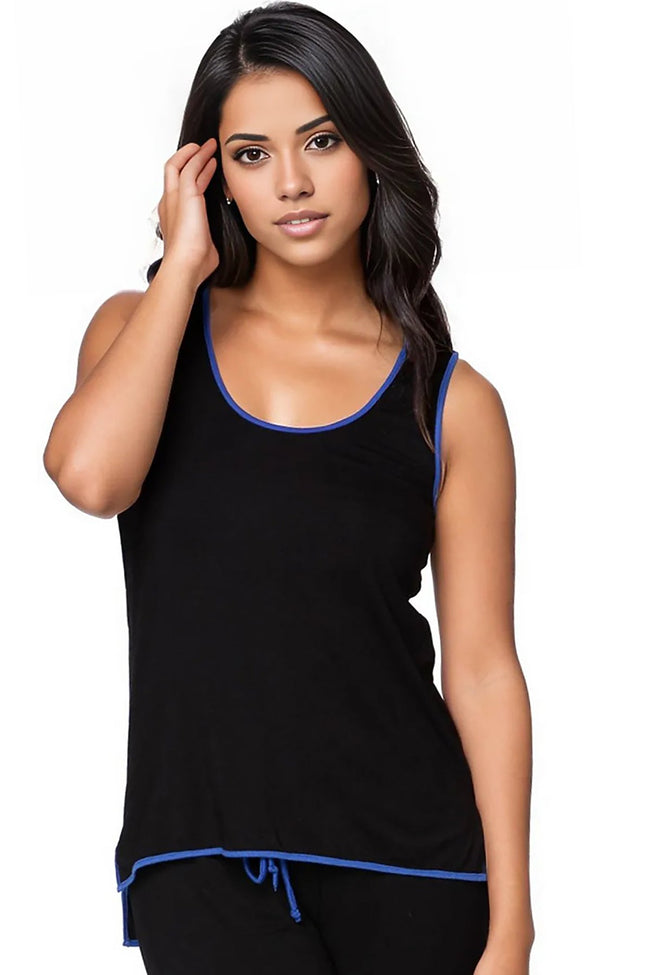 Loungerie by Subtle Luxury PJ Top "Pippa" Sleep Tank / XS/S / Black/Cobalt Pippa Tank in Black with Silver or Cobalt Piping