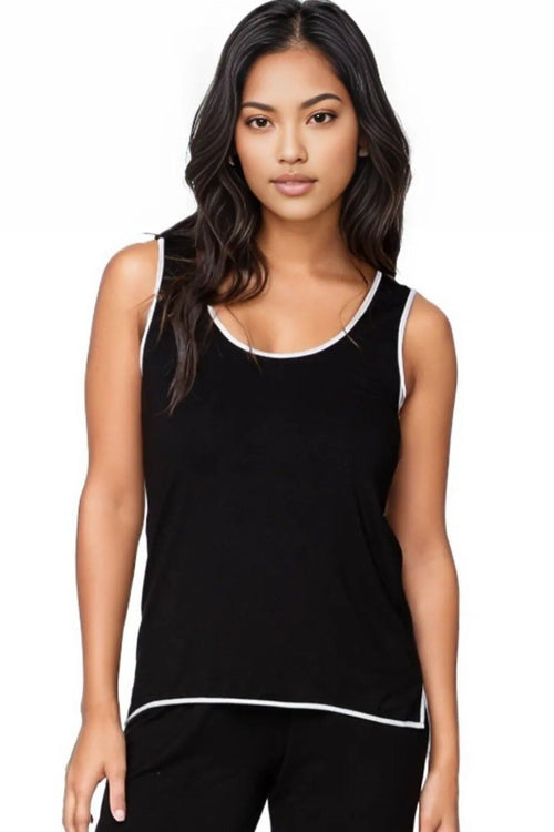 Loungerie by Subtle Luxury PJ Top "Pippa" Sleep Tank / XS/S / Black/Silver Pippa Tank in Black with Silver or Cobalt Piping