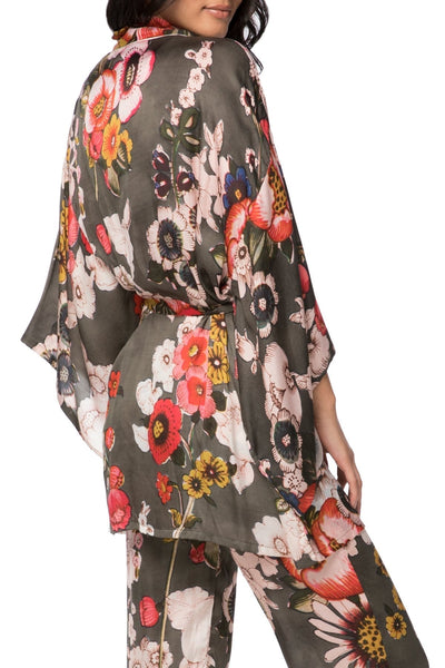 Loungerie by Subtle Luxury Robe Bloom Baby Printed Kimono in Olive | Loungerie