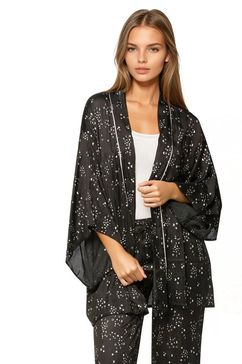 Loungerie by Subtle Luxury Robe Moon Phase Kimono / S/M / L-48 Black Moon Phase Kimono Lounge Robe