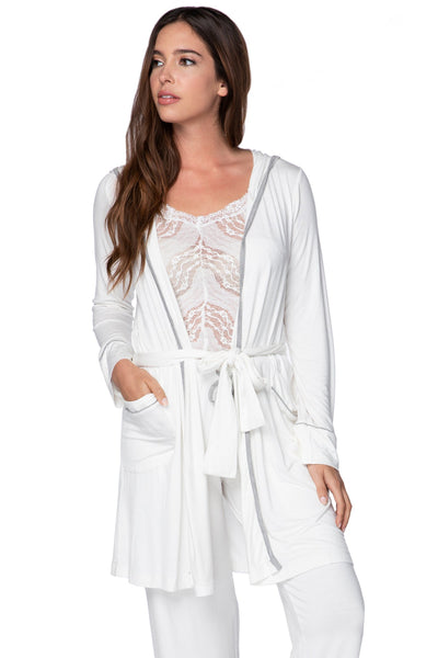 Loungerie by Subtle Luxury Robe "Pippa" Robe / S/M / Nude w/Heather Grey piping Pippa Knit Short Robe