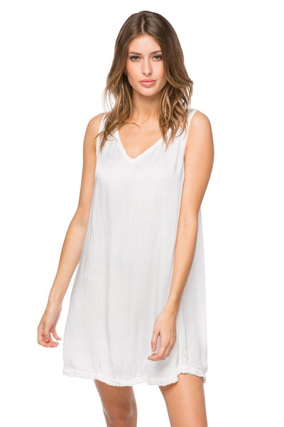 Loungerie by Subtle Luxury Slip Victoria Rayon Silky Satin V-Neck Ruffle Edge Dress