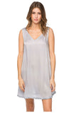 Loungerie by Subtle Luxury Slip Victoria Satin V-Neck Dress / XS/S / Lt Grey Victoria Rayon Silky Satin V-Neck Ruffle Edge Dress