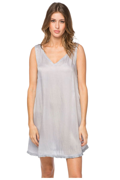 Loungerie by Subtle Luxury Slip Victoria Satin V-Neck Dress / XS/S / Lt Grey Victoria Rayon Silky Satin V-Neck Ruffle Edge Dress