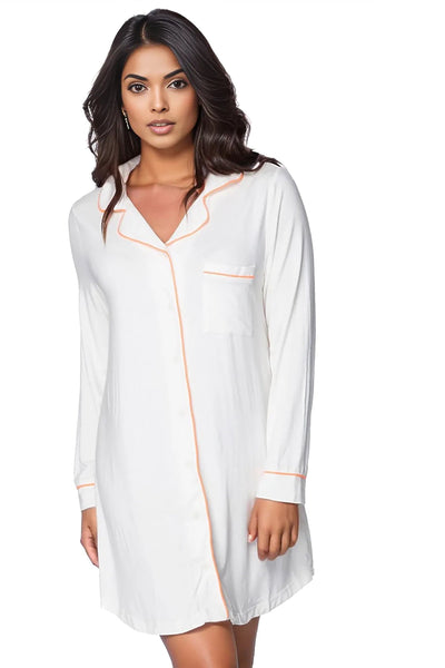 Loungerie by Subtle Luxury Top S/M / Nude/Orange Pippa Night Shirt in Nude with Orange Piping