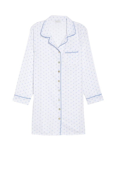loungerie by subtle luxury nightshirt nightgowns Cotton Chambray Night Shirt in White - Mini Blue Dot Print product
