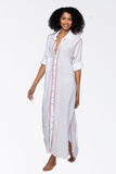 Maxi Boyfriend Cotton Shirt Dress with Contrast Embroideries - Subtle Luxury