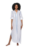 Maxi Boyfriend Cotton Shirt Dress with Contrast Embroideries - Subtle Luxury