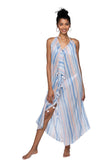 Maxi Halter Sundress Coverup in Beach Waves Print - Subtle Luxury